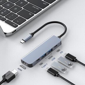 5 in 1 Extension hub, USB-c Interface Multifunction Adapter with 4K HDMI, 2 USB 3.0 Ports and 2 USB-c, Compatible with Laptop, MacBook, iPad, Mac Mini and More Type C Devices