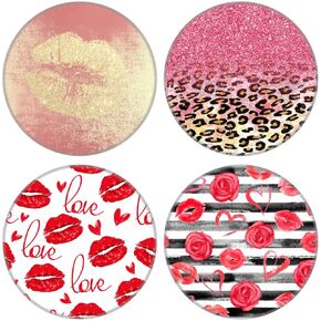 (4 Pack) Cellphone Phone Grip for Smartphones, Collapsible Stand Cell Phone Expanding Holder for Phone - Pink Red Lip Heart Flowers
