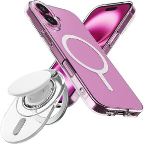 Sinjimoru for MagSafe Phone Grip, M-Tap Tok Stand Clear White & iPhone 16 Case Compatible with MagSafe, M-Airclo Basic