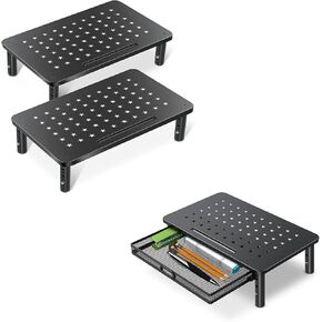 Zimilar 2 Pack 3 Height Adjustable Monitor Stand Riser with Metal Mesh Drawer and Phone Holder