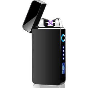 Dual Arc Lighters with Battery Indicators Mini USB Charger Flameless Lighter Candel Lighter (Black)