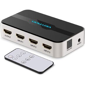 Vention 3 in 1 Out HDMI Switcher with Audio Splitter, 4K 3D, 3 Port, IR Remote, Compatible for PS3 PS4 Xbox 360 HDTV Projector