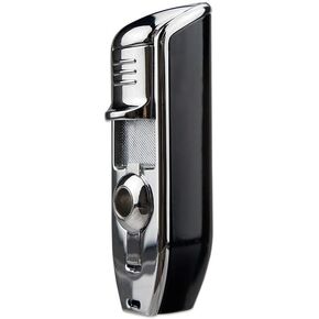 Cigar Torch Lighters Triple Jet Butane Refillable Lighter with Punch Windproof Lighter Without Gas(Black)
