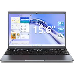 Laptop 15.6 Inch 12GB RAM 512GB SSD, Celeron N5095A Up to 2.9GHz Laptop Computer, 1980 * 1020 IPS FHD, Mini HDMI, WiFi, Webcam, 1xType-C, 2xUSB 3.2, Gary