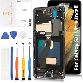 InCell S21 Ultra Display Screen Replacement for Samsung Galaxy S21 Ultra with Phantom Black Frame G998B G998U G998U1 G998W LCD Screen Touch Digitizer Assembly(No Fingerprint Function)