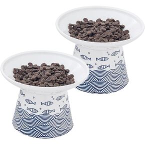 OMAYKEY 6.5 Inch Extra Wide Ceramic Raised Cat Bowls, Upgraded Elevated Porcelain Cat Food Water Bowl Dish, Stress Free Pet Feeder Bowls Dishes for Elder Big Cats & Small Dogs, White