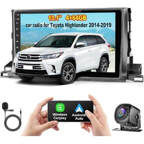 4G+64G Car Radio Stereo for Toyota Highlander 2014 2015 2016 2017 2018 2019, Wireless Carplay&Android Auto with Android 13 Support Bluetooth/GPS/WiFi/Back-up Camera/SWC/FM, 10.2 Inch IPS Touch Screen
