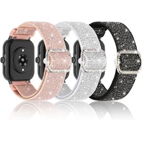 3 Pack Stretchy Nylon Bands Compatible with Woneligo/Fitpolo Smart Watch IDW13, 22mm Elastic Straps for TOOBUR IDW19/ENOMIR IDW19/MILOUZ IDW19/Gydom IDW19/Faweio IDW19/Hoowel IDW19/Amzhero IDW19/Tensky IDW19/WNH IDW19 Smart Watch Glitter Bands for Women