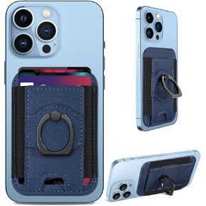 TopMade for MagSafe Wallet with Ring Grip, Strong Magnetic Wallet for iPhone 15/14/13/12 Series, Minimalist 360° Rotation Phone Card Wallet Stand, Fit 7 Cards, RFID Blocking, Leather, Slim, Sky Blue