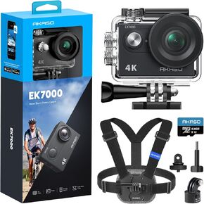 AKASO EK7000 Action Camera with MicroSDXC U3 Card and Quick Release Chest Strap Accessories Kit Bundle