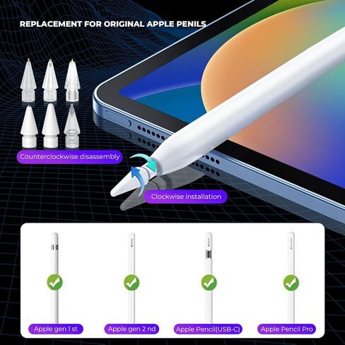 6Pack Replacement Pencil Tips for Apple Pencil Pro/2nd Gen/1st Gen/USB-C，Upgraded iPad Pen Tips with Storage Case, IPad Pro Pencil Tips Sets, Accessories for Apple Pencil （Blue 6 in 1） in Kuwait