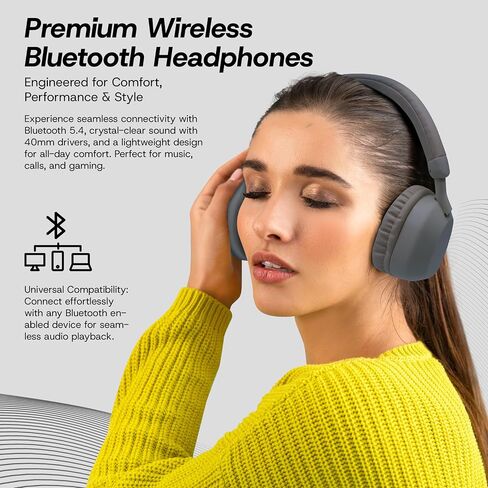 سماعات رأس Bluetooth اللاسلكية الممتازة Gabbagoods ، باس عميق ، تشغيل بطاقات راديو و SD ، ميكروفون مدمج ، عمر بطارية مدته 6 ساعات ، برامج تشغيل 40 مم ، شحن سريع USB-C ، تصميم مريح وخفيف الوزن (رمادي) in Saudi Arabia
