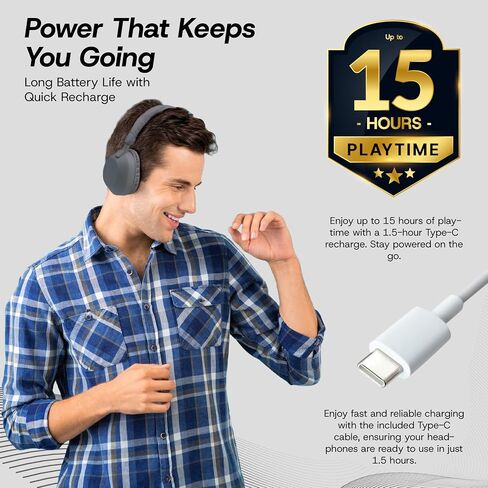سماعات رأس Bluetooth اللاسلكية الممتازة Gabbagoods ، باس عميق ، تشغيل بطاقات راديو و SD ، ميكروفون مدمج ، عمر بطارية مدته 6 ساعات ، برامج تشغيل 40 مم ، شحن سريع USB-C ، تصميم مريح وخفيف الوزن (رمادي) in Saudi Arabia