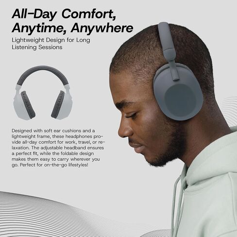 سماعات رأس Bluetooth اللاسلكية الممتازة Gabbagoods ، باس عميق ، تشغيل بطاقات راديو و SD ، ميكروفون مدمج ، عمر بطارية مدته 6 ساعات ، برامج تشغيل 40 مم ، شحن سريع USB-C ، تصميم مريح وخفيف الوزن (رمادي) in Saudi Arabia