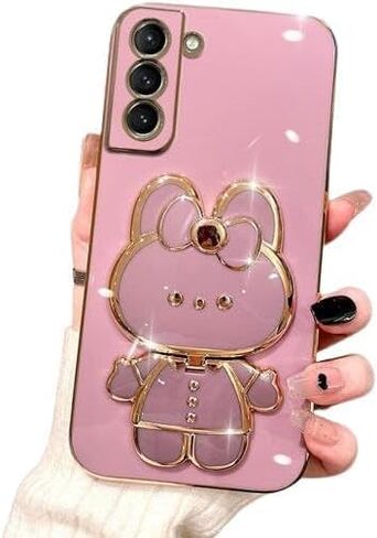 حافظة لهاتف سامسونج جالاكسي S24 الترا للنساء والفتيات، مسند مرآة على شكل أرنب مخفي لطيف، حافظة هاتف S24 الترا مطلية ببريق ناعم من البولي يوريثان اللدن بالحرارة، غطاء بناتي لهاتف سامسونج S24 الترا باللون الأسود in Kuwait