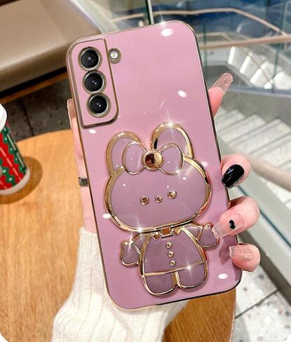 حافظة لهاتف سامسونج جالاكسي S24 الترا للنساء والفتيات، مسند مرآة على شكل أرنب مخفي لطيف، حافظة هاتف S24 الترا مطلية ببريق ناعم من البولي يوريثان اللدن بالحرارة، غطاء بناتي لهاتف سامسونج S24 الترا باللون الأسود in Kuwait