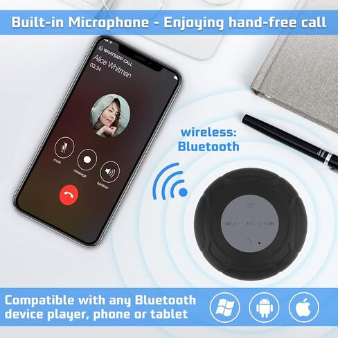 مكبر صوت Bluetooth دش مقاوم للماء ميني صغير صغير لطيف محمولة محمولة كوب حمام مكبر صوت ، مكبر صوت يدوي مع الميكروفون المدمج ، 4 ساعات من وقت اللعب - أسود in Kuwait