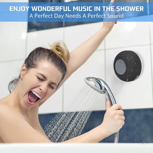 مكبر صوت Bluetooth دش مقاوم للماء ميني صغير صغير لطيف محمولة محمولة كوب حمام مكبر صوت ، مكبر صوت يدوي مع الميكروفون المدمج ، 4 ساعات من وقت اللعب - أسود in Kuwait