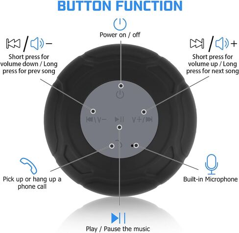 مكبر صوت Bluetooth دش مقاوم للماء ميني صغير صغير لطيف محمولة محمولة كوب حمام مكبر صوت ، مكبر صوت يدوي مع الميكروفون المدمج ، 4 ساعات من وقت اللعب - أسود in Kuwait