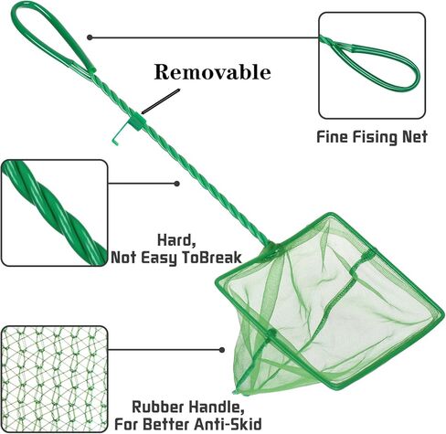3in 4in 6in Aquarium Fish Net Fine Mesh Net Quick Catch Nets Nylon Fishing Nets with Long Plastic Handle for Fish Tank, Green in Kuwait