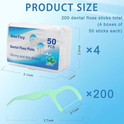 Extra Strong Dental Floss Picks | Professional Clean Flosser Picks | Toothpicks for Adults | Easy Grip Handle | Fresh Mint, 50 Count in Kuwait