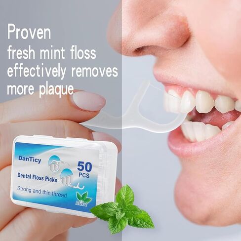 Extra Strong Dental Floss Picks | Professional Clean Flosser Picks | Toothpicks for Adults | Easy Grip Handle | Fresh Mint, 50 Count in Kuwait