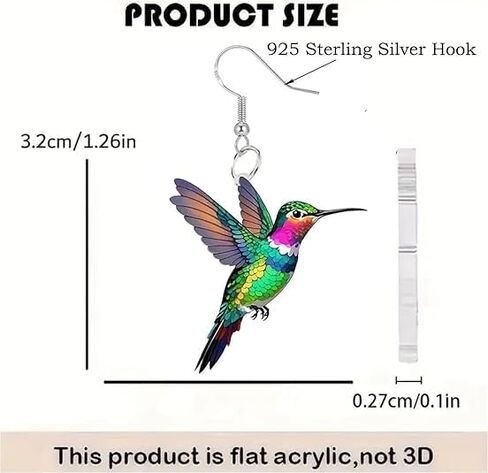 Acrylic Hummingbird Earrings For Women,Animal Dangling Earrings Women's Drop & Dangle Earrings Charms Jewelry Hummingbird Gifts Bird Lover Gifts For Women in Kuwait