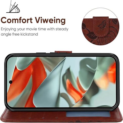Case for Pixel 9 Pro XL Case, Google 9 Pro XL GGX8B Wallet Case with Tempered Glass Screen Protector, Flower Leather Flip Credit Card Holder Stand Phone Cover for Google Pixel 9 Pro XL Brown in Kuwait