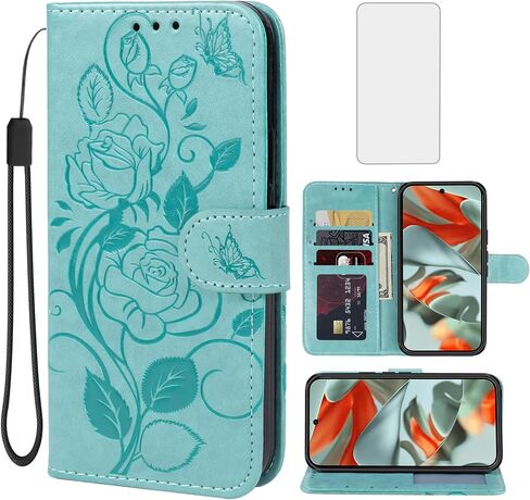 Case for Pixel 9 Pro XL Case, Google 9 Pro XL GGX8B Wallet Case with Tempered Glass Screen Protector, Flower Leather Flip Credit Card Holder Stand Phone Cover for Google Pixel 9 Pro XL Brown in Kuwait