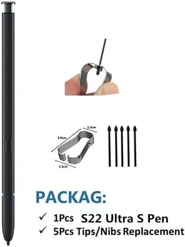 S22 Ultra S Pen Replacement Compatible with Samsung Galaxy S22 Ultra All Versions,S22 Ultra Stylus Pen (WithBluetooth) Slim 0.7mm Pen Tip, 4,096 Pressure Levels with 5pcs Tips (Black) in Saudi Arabia