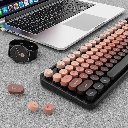 Wireless Keyboard and Mouse Combo, Ergonomic Full Size Typewriter Retro Round Keycaps Keyboard, Compatible with Windows, PC, Perfer for Home and Office Keyboards (Aurora Red) in Kuwait