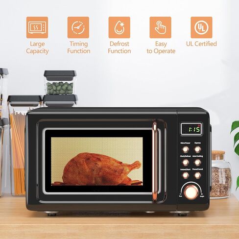 فرن ميكروويف ريترو مدمج من Moccha، 0.7 قدم مكعب، أفران ميكروويف على سطح الطاولة بقدرة 700 واط مع 5 طاقة صغيرة، وظيفة تأخير التشغيل، شاشة LED، قفل للأطفال (أبيض) in Kuwait