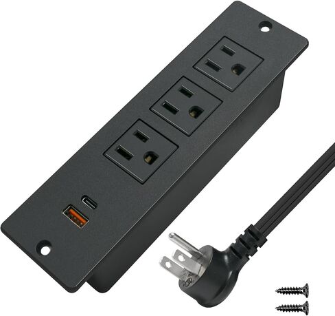 قطاع طاقة مجوف للمؤتمرات مع 3 منافذ USB 1875 وات/12 أمبير ومنفذين USB 2.1 أمبير وسلك طاقة 10 قدم أسود in Kuwait