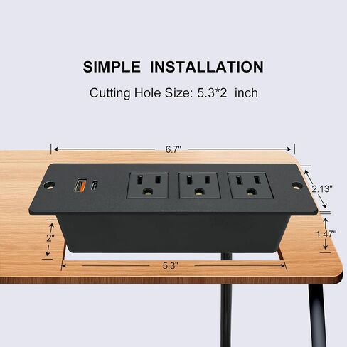 قطاع طاقة مجوف للمؤتمرات مع 3 منافذ USB 1875 وات/12 أمبير ومنفذين USB 2.1 أمبير وسلك طاقة 10 قدم أسود in Kuwait