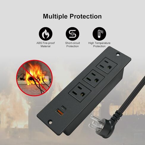 قطاع طاقة مجوف للمؤتمرات مع 3 منافذ USB 1875 وات/12 أمبير ومنفذين USB 2.1 أمبير وسلك طاقة 10 قدم أسود in Kuwait
