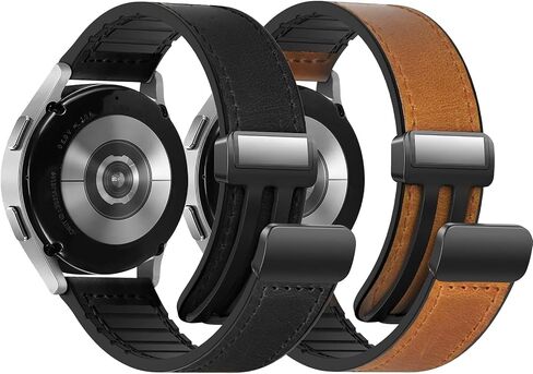 2 حزمة من الجلد المغناطيسي المتوافق مع Samsung Galaxy Watch 7/6/5/4/نشط 2 40 مم 44 مم/مشاهدة 6 الكلاسيكية 43 مم 47 مم/مشاهدة 5 Pro 45mm/Watch 4 الكلاسيكية 42 مم 46 مم ، حزام 20 مم للرجال in Kuwait