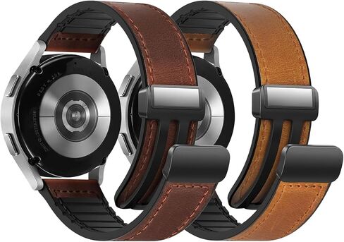 2 حزمة من الجلد المغناطيسي المتوافق مع Samsung Galaxy Watch 7/6/5/4/نشط 2 40 مم 44 مم/مشاهدة 6 الكلاسيكية 43 مم 47 مم/مشاهدة 5 Pro 45mm/Watch 4 الكلاسيكية 42 مم 46 مم ، حزام 20 مم للرجال in Kuwait