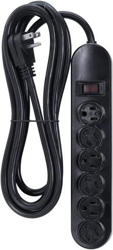 PS089BK Flat Plug 6 AC Strip Huffice Outlet مع Twist Lock ، 14/3 AWG ، ABS ، UL مدرج ، أسود ، 9 أقدام in Saudi Arabia