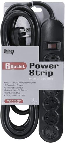 PS089BK Flat Plug 6 AC Strip Huffice Outlet مع Twist Lock ، 14/3 AWG ، ABS ، UL مدرج ، أسود ، 9 أقدام in Saudi Arabia