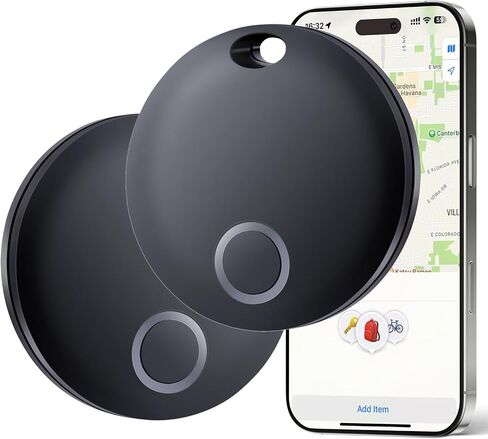 Elexa Tracker Air Tags-2 Pack ، Smart Tag Finder ، يعمل مع Apple Find My (iOS فقط) ، محدد موقع العناصر للمفاتيح ، الأمتعة ، حقيبة الظهر ، محفظة ، IP67 مقاومة للماء in Kuwait