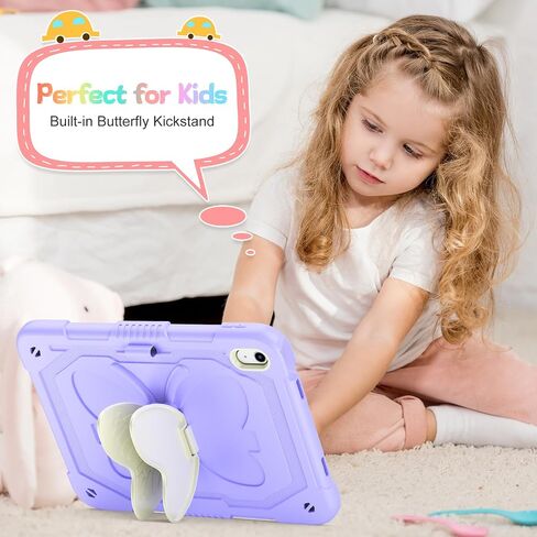 Kids Case for iPad (A16) 10th/11th Generation for Girls,11'' 2025/10.9'' 2022 with Glass Screen Protector Butterfly Stand,Pencil Holder,Strap Shockproof iPad Case 10th Gen (Colorful) in Saudi Arabia