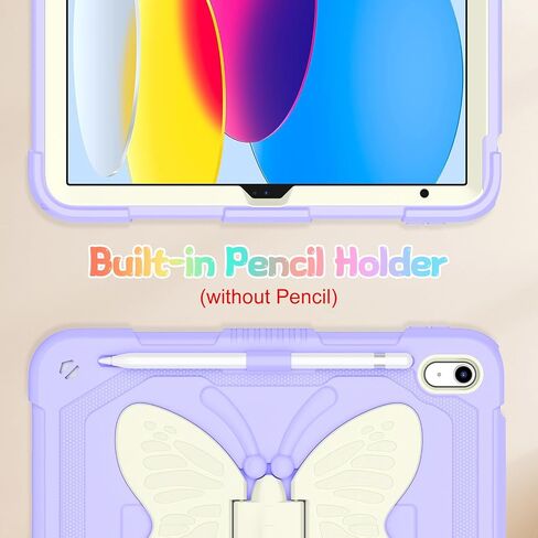 Kids Case for iPad (A16) 10th/11th Generation for Girls,11'' 2025/10.9'' 2022 with Glass Screen Protector Butterfly Stand,Pencil Holder,Strap Shockproof iPad Case 10th Gen (Colorful) in Saudi Arabia