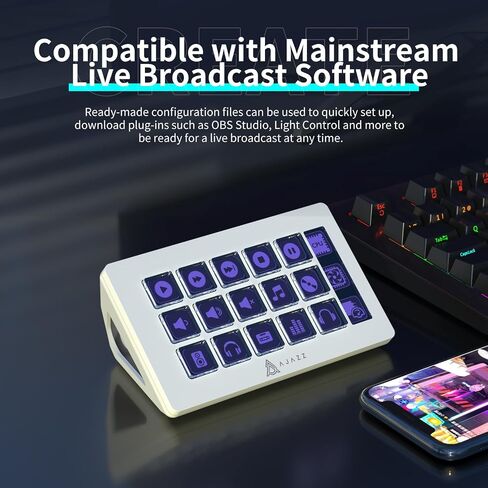 EPOMAKER Ajazz AKP153 –15 Customizable LCD Macro Keys and 1 LCD Screen Studio Controller, Useful for Video Editing, Music Production, Gaming and Live Streaming in YouTube/Twitch/OBS (White) in Saudi Arabia