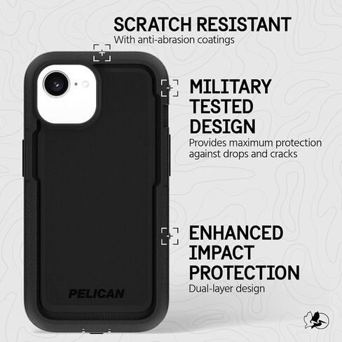 Pelican Voyager iPhone 16e (2025) / 15/14 / 13 Phone Case [Compatible with MagSafe] with 18ft Military-Grade Drop Protection - Heavy Duty Cover with Belt Clip Holster for iPhone 16e (2025) - Black in Saudi Arabia