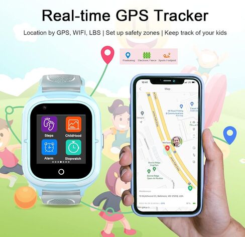Wonlex 4G Smart Watch for Kids Call and Text Boys Girls 4-12 Baby Watches with SIM Card GPS Tracker Touch Screen Kids Phone Watch Voice Video Calling Messaging (Blue) in Kuwait