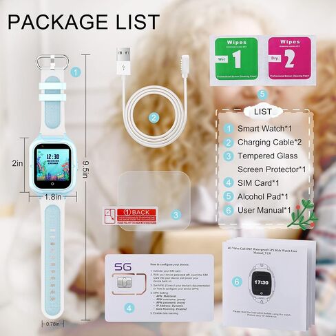 Wonlex 4G Smart Watch for Kids Call and Text Boys Girls 4-12 Baby Watches with SIM Card GPS Tracker Touch Screen Kids Phone Watch Voice Video Calling Messaging (Blue) in Kuwait