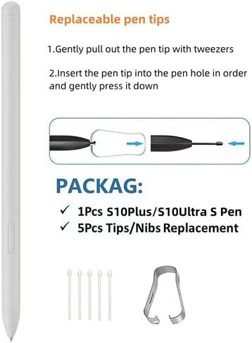 Tab S10 Plus S Pen (WithBluetooth) ، Tab S10 Ultra S Pen 4096 مستويات من الضغط متوافق مع Samsung Galaxy Tab S10+ Plus/Tab S10 Ultra Stylus Pen جميع الإصدارات (Platinum Silver) in Kuwait