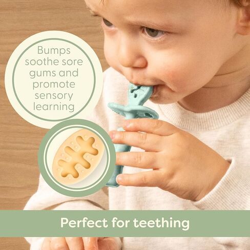 Upward Baby Spoons Self Feeding 6+ Months - 3 Pack, Chewable Toddler Utensils with Anti Choke Barrier, Baby Feeding Essentials, Baby Spoons 4 months, Silicone Baby Spoons, Red White Blue in Saudi Arabia