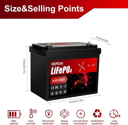 بطارية Kepeak 12V 20ah LifePo4 ، بطارية ليثيوم قابلة للشحن 20 أ مع BMS ، وكثافة طاقة أعلى 256WH تصل إلى 4000 دورة ، مثالية لمحرك التصداري ، بوكب ، الدراجات البخارية في الهواء الطلق ، في الهواء الطلق in Saudi Arabia