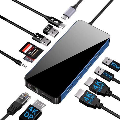 12 in 1 USB-C Docking Station Triple Display USB C Hub Multiple Adapter with 2 HDMI+DP,4 USB 3.0/2.0 Ports,SD/TF Card Reader,100W PD, Ethernet, Audio, USB C Dongle for MacBook/Dell/HP/Surface in Saudi Arabia